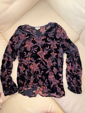 Sundance Black Velvet Floral Long-Sleeve Blouse with Purple and Orange Bloom